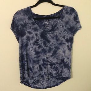 American Eagle Blue Tie-dye V-neck